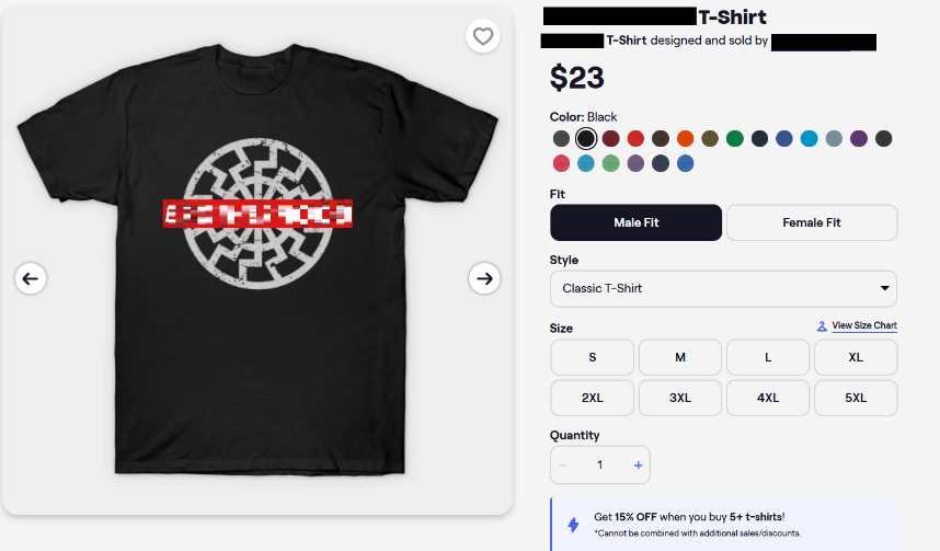 Neo-Nazi t-shirt for sale on TeePublic. Screenshot taken on January 31.