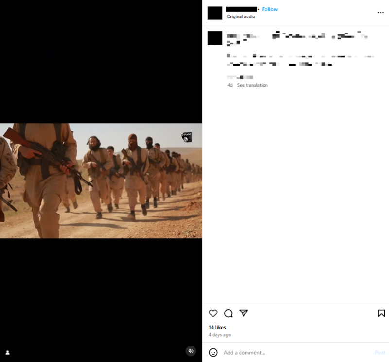 ISIS propaganda clip on Instagram. Screenshot taken on January 8.