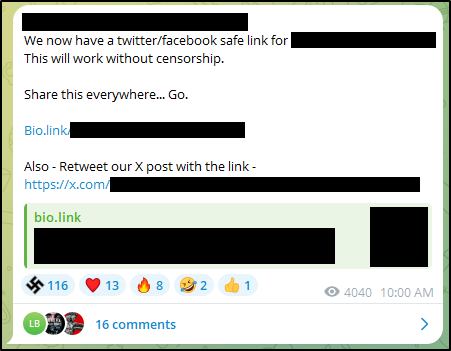 telegram post promotion bio.link url for antisemitic video