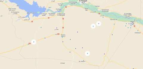 map of locatable ISIS attacks Raqqa