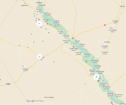 map of locatable isis attacks in Deir Ez Zor