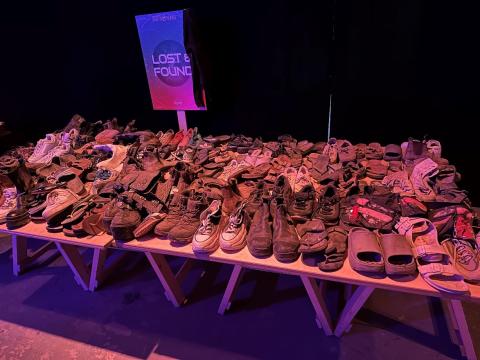 A shelf victims shoes
